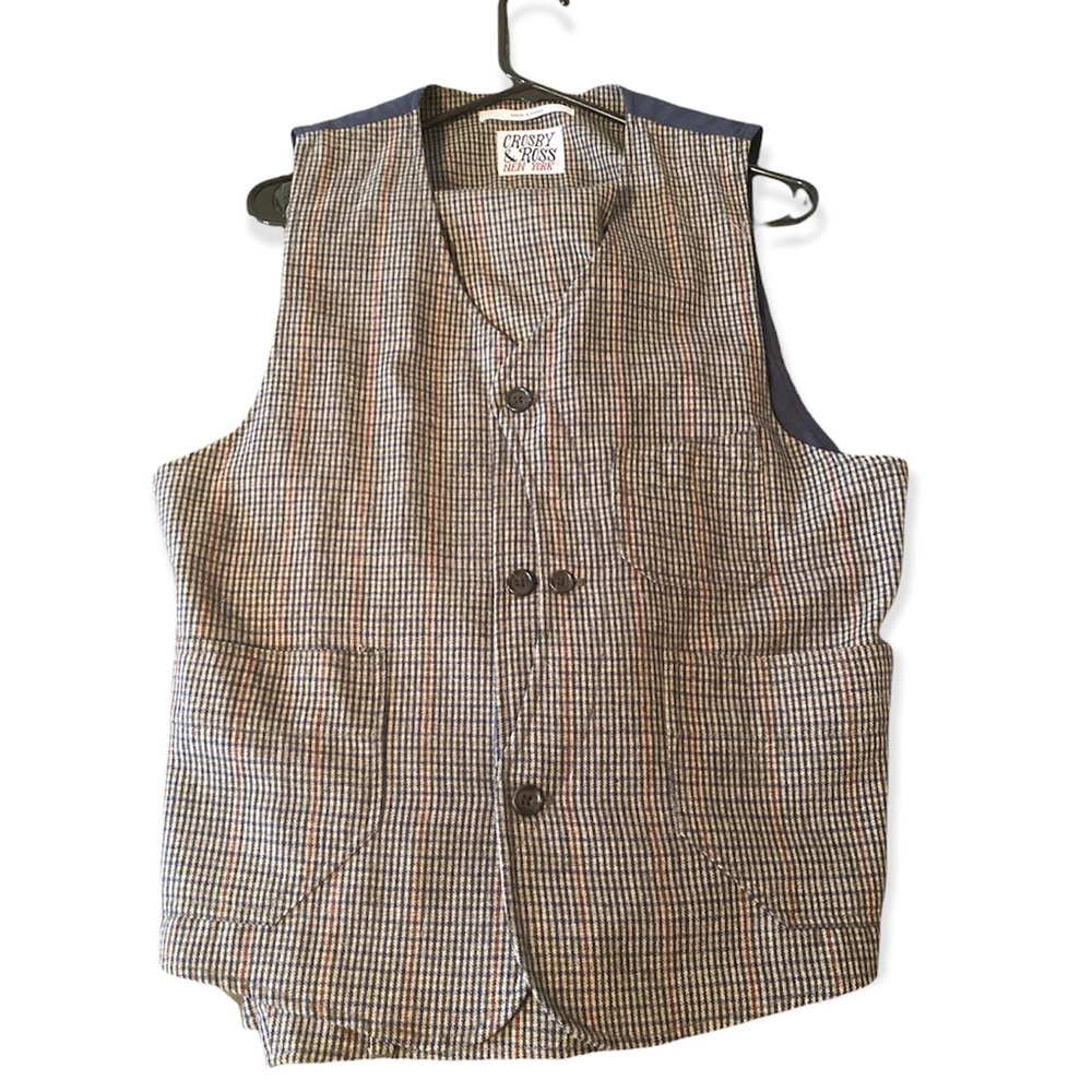 Crosby & Ross Suit Vest and Pant in Brown/Blue Plaid with Red Pin Stripe.